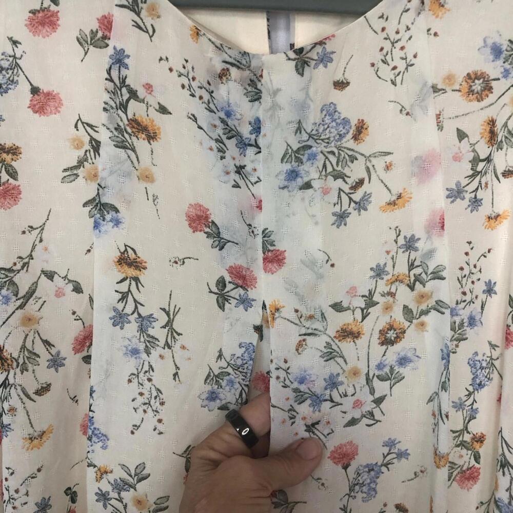 Perceptions Dress Floral Closure Cold Shoulder Puffed Sleeve Back Pleat - Picture 7 of 9